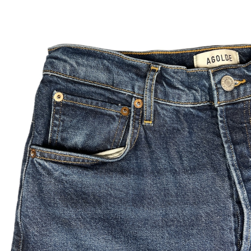 AGOLDE Women’s Size 28 Dark Wash Riley Long High Rise Straight Jeans Button Fly - Picture 5 of 12